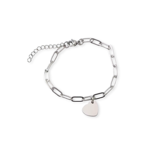Links Heart Silver Engravable Bracelet