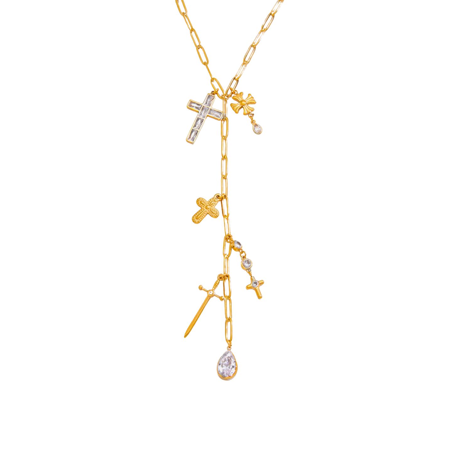 Lariat Cross Golden Necklace