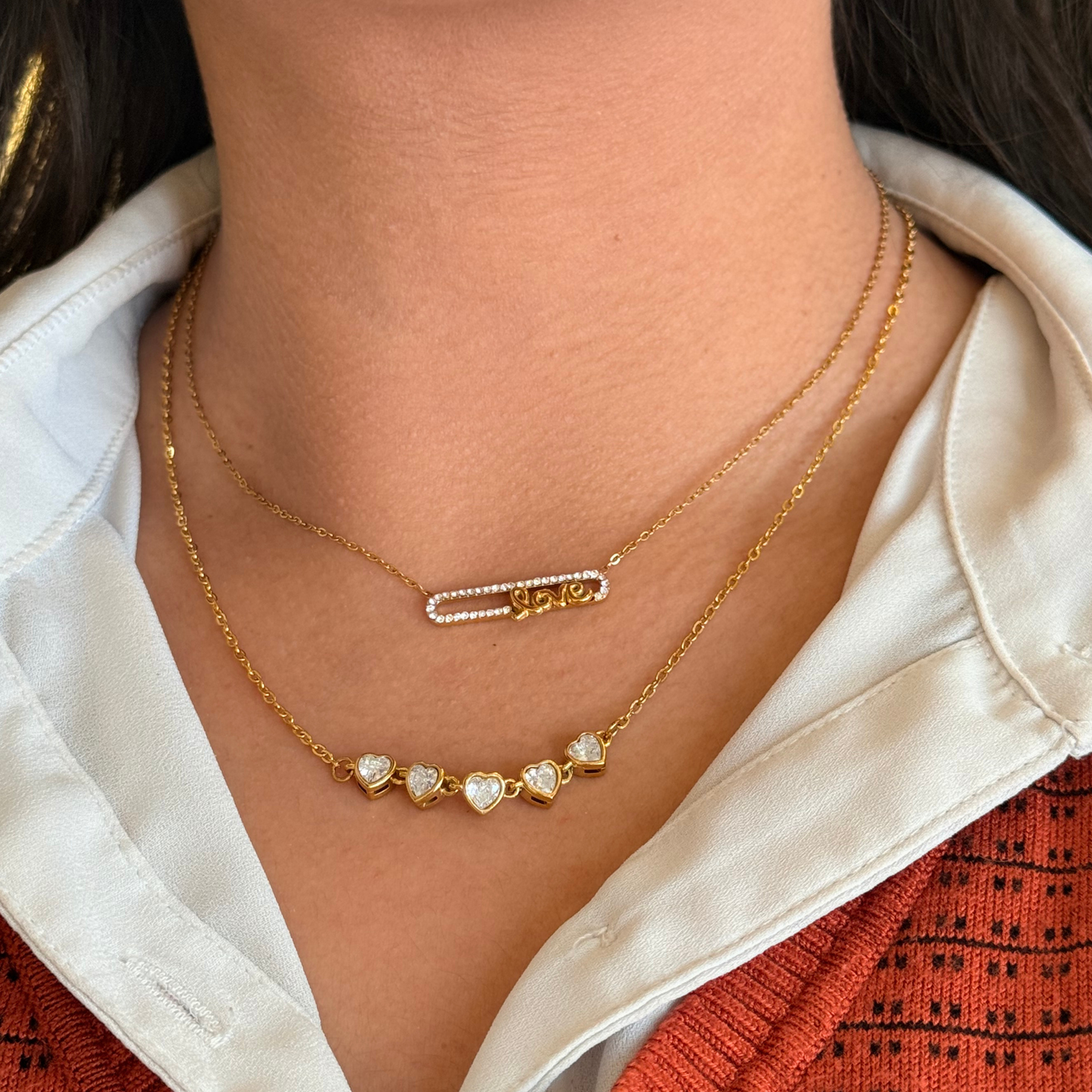 Golden Necklace Multi Heart