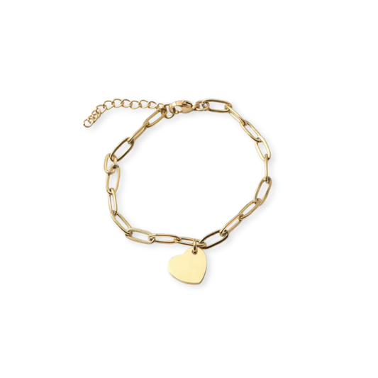 Links Heart Golden Engravable Bracelet