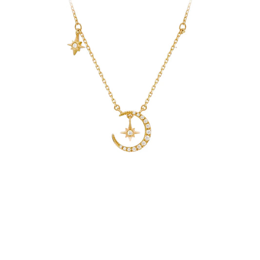 Moon Double Star Gold Necklace