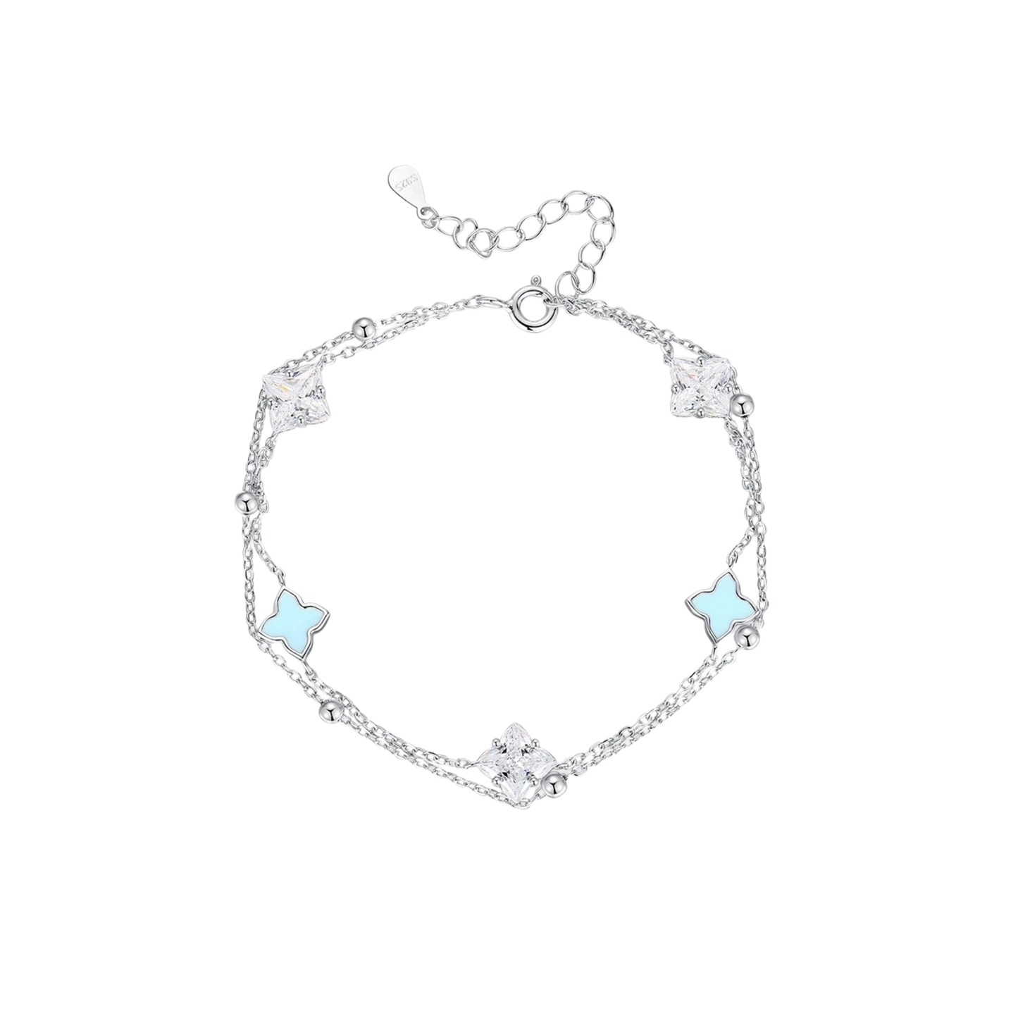 Clover And Blue Silver Bracelet