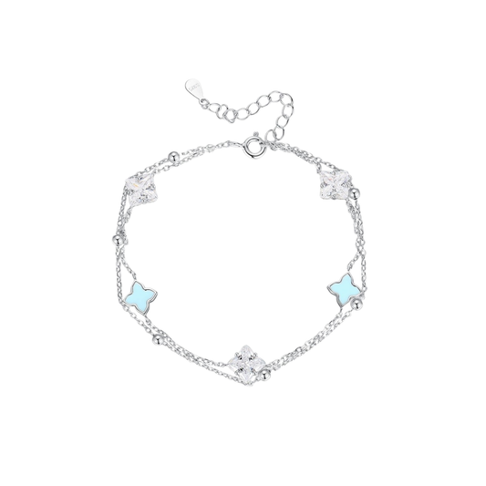 Clover And Blue Silver Bracelet