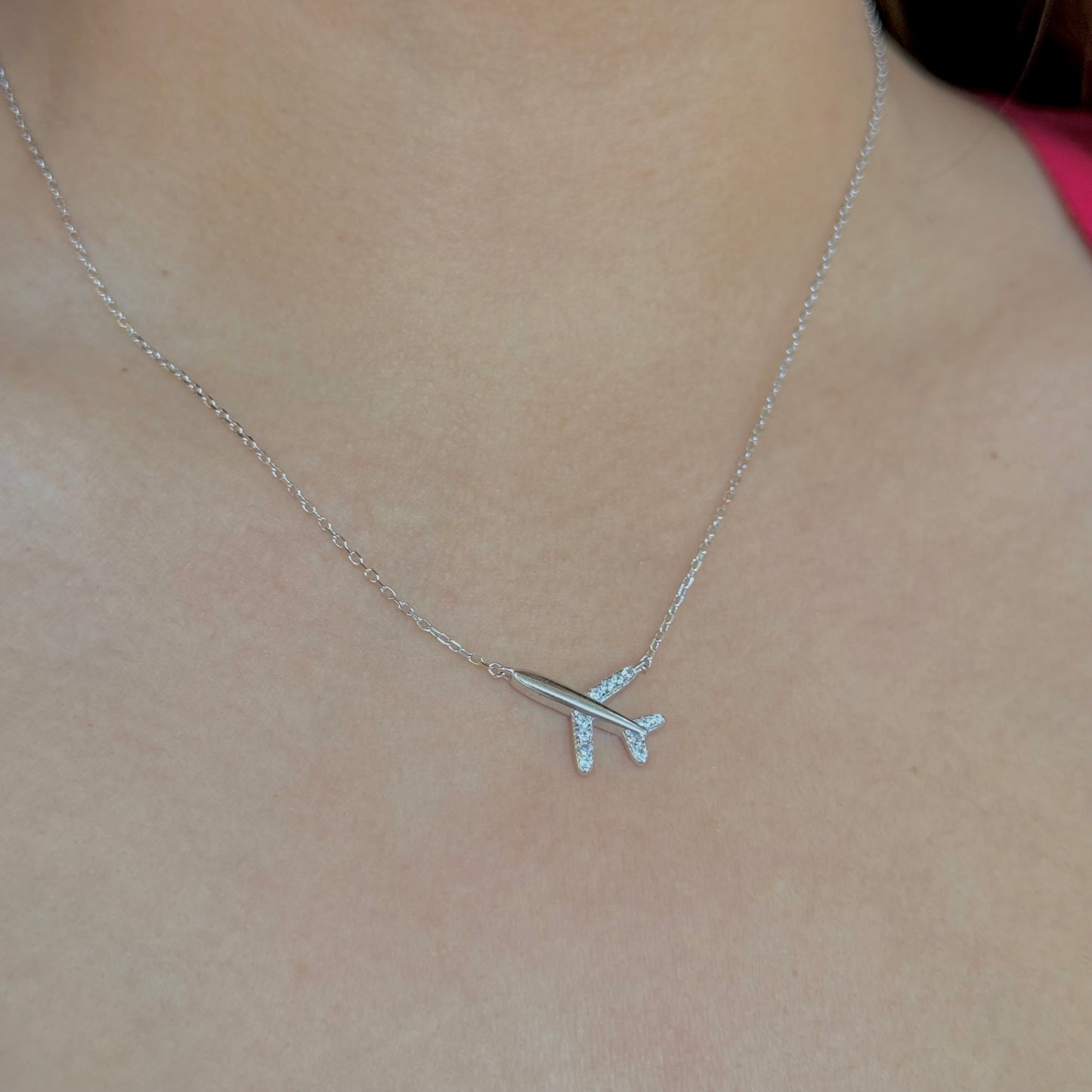 Silver Airplane Necklace
