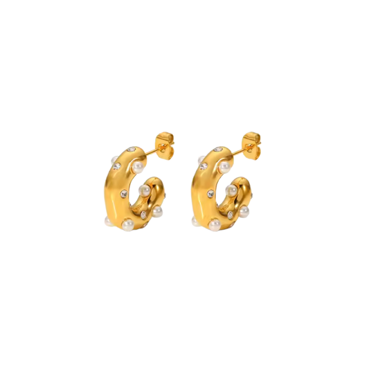 GOLDEN BUBBLE PEARL HOOPS