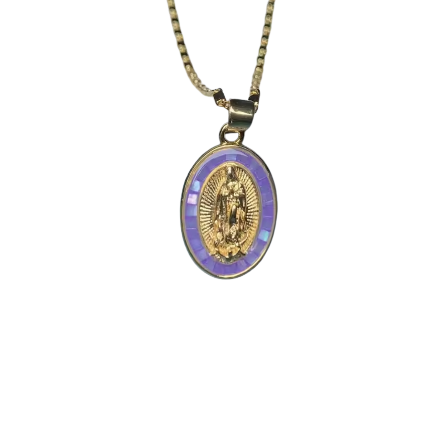 Oval Necklace Virgin Mary Enamel Lilac