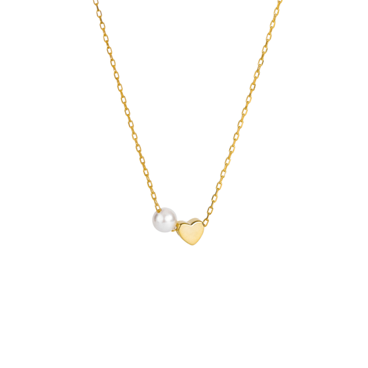 Golden Necklace Heart Pearl