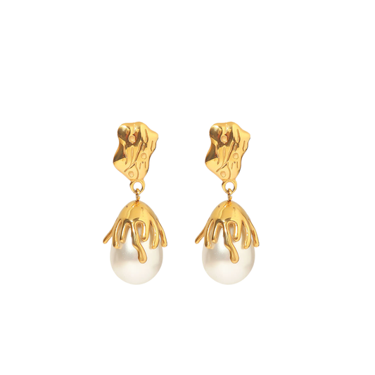 Irregular Pearl Golden Earrings
