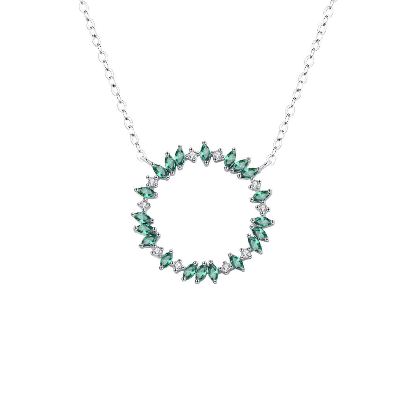 Circle And Green Silver Neckalce