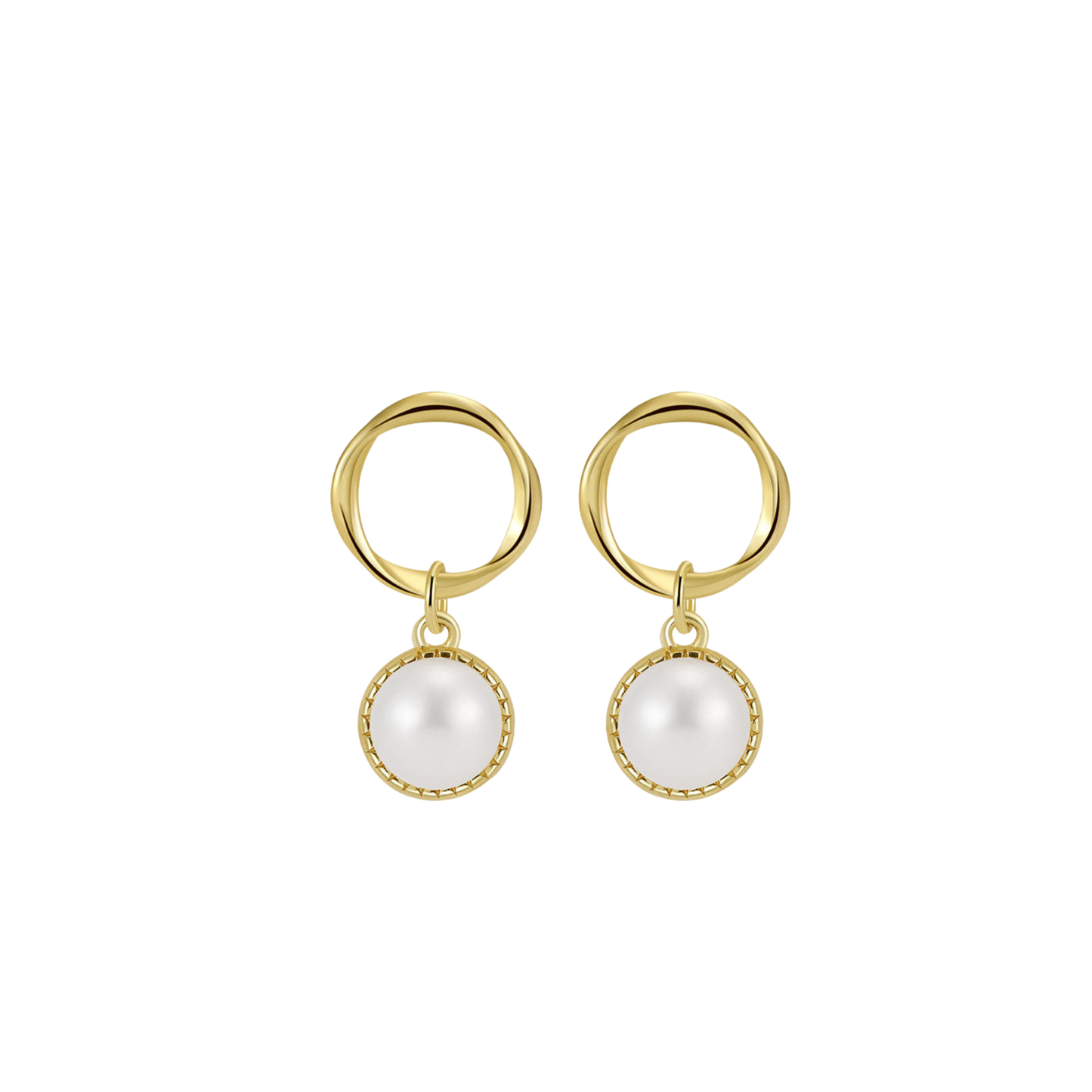 Pearl Drop Circle Golden Earrings