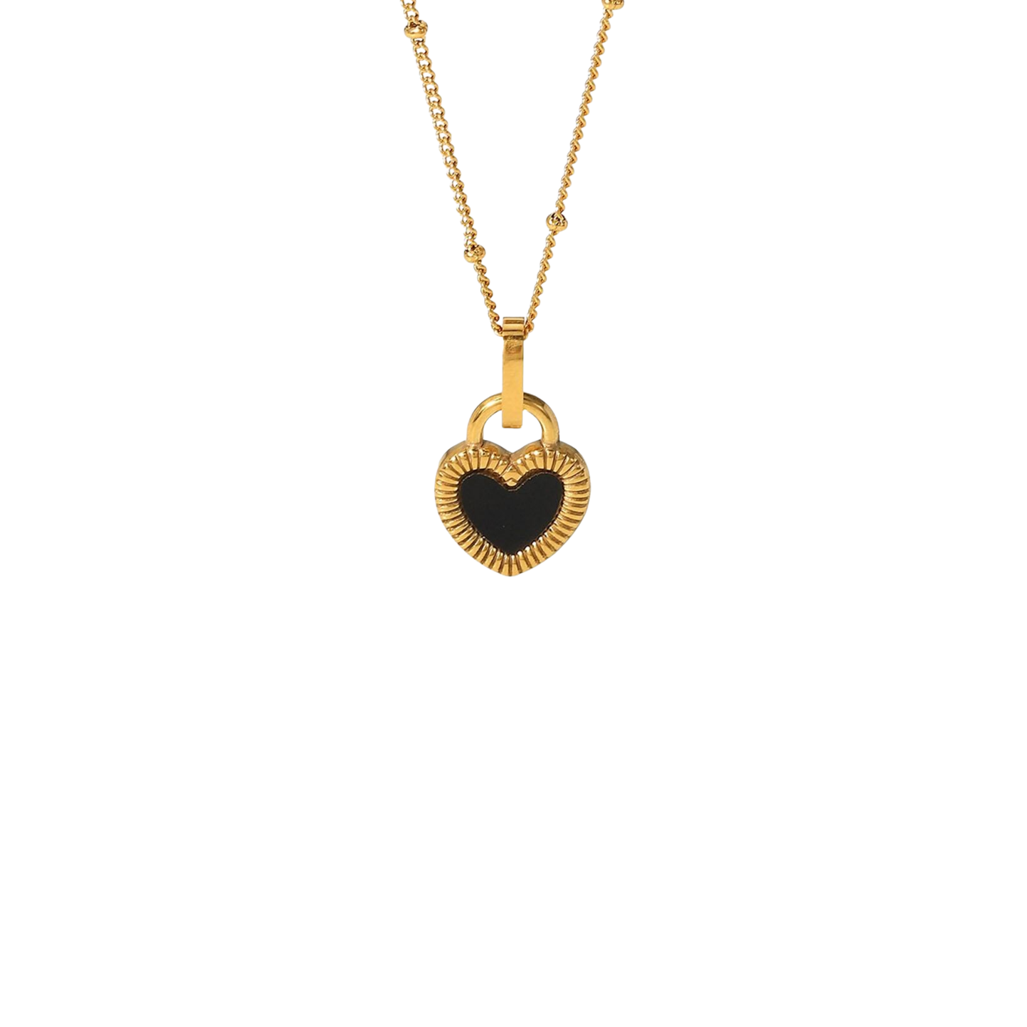 Golden White n Black Heart Enamel Necklace