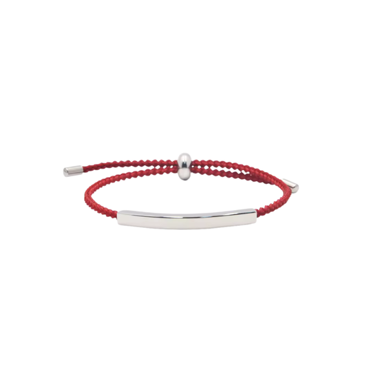 Dark Red Macrame Silver Bracelet