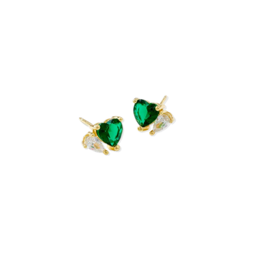 Green Heart Sparkle Studs