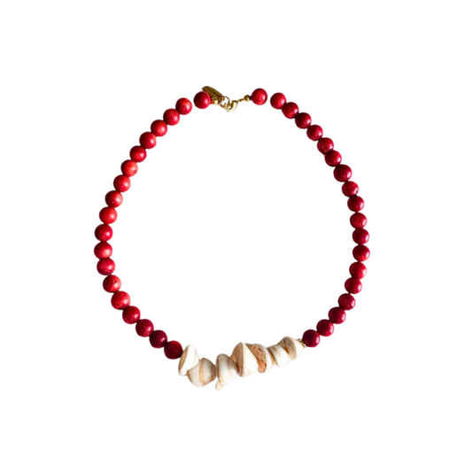 Red Coral Shell Necklace | Summer Sunset Pendant