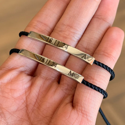 Silver black string bracelet