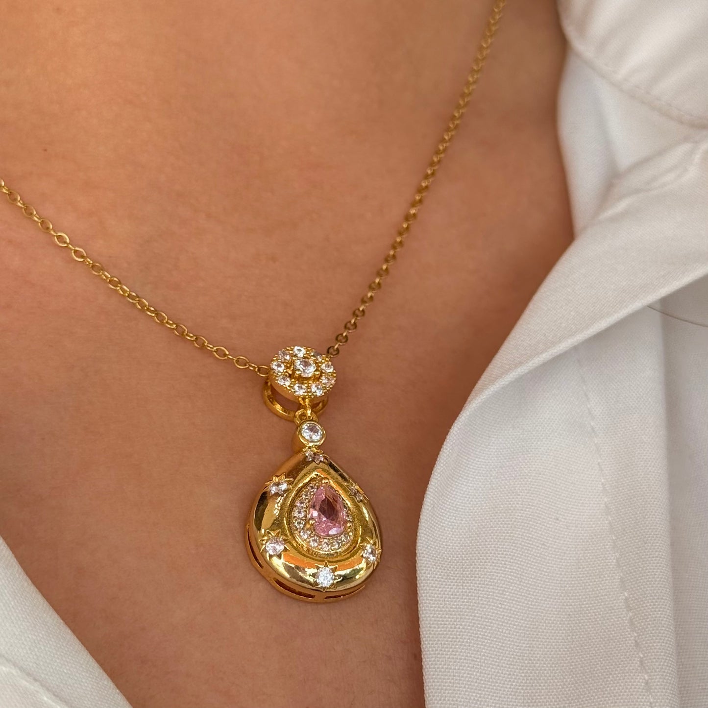 Golden Pink Drop Necklace