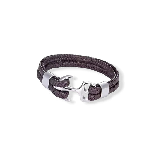 Anchor silver and brown bracelet