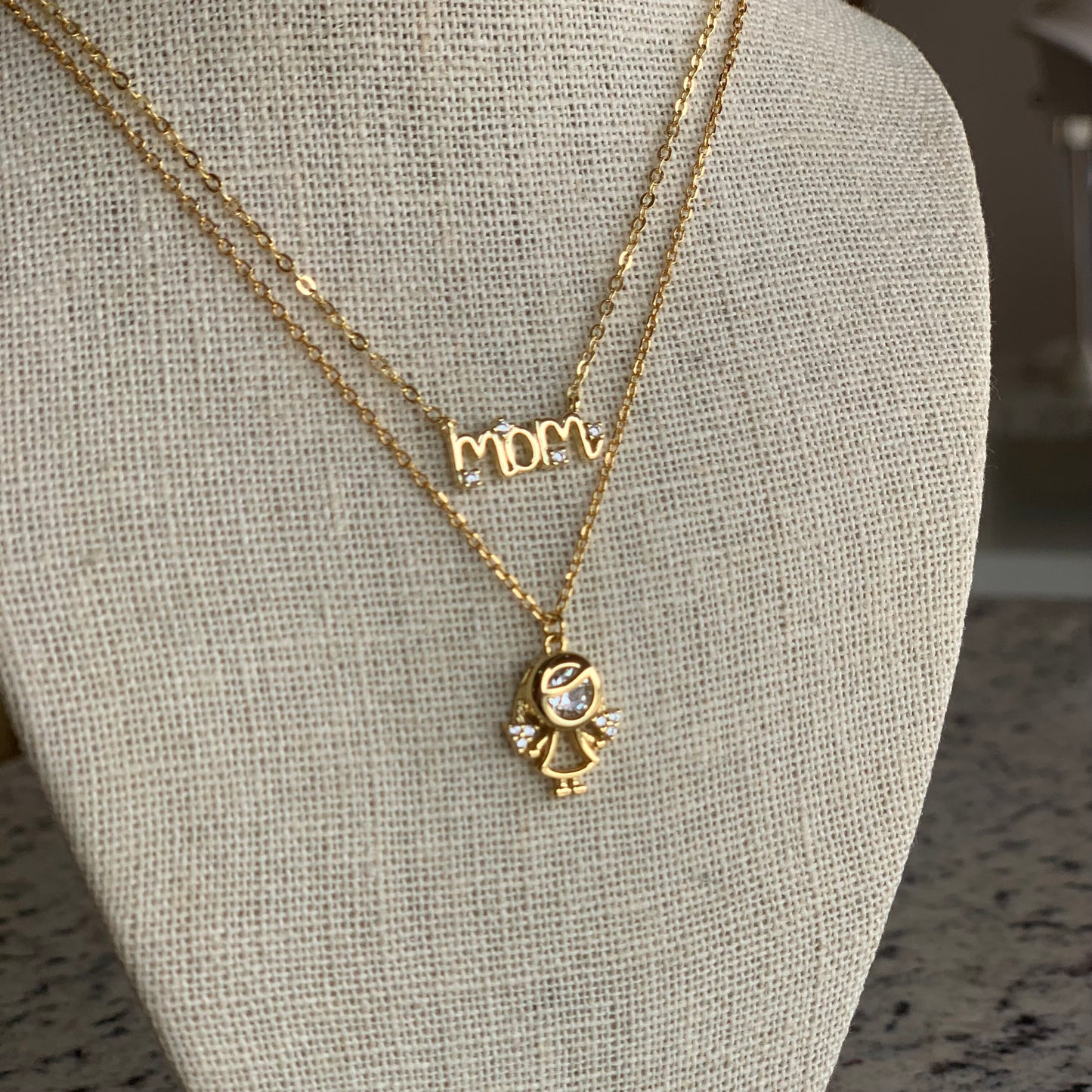 Outline Little Girl Spark Golden Necklace