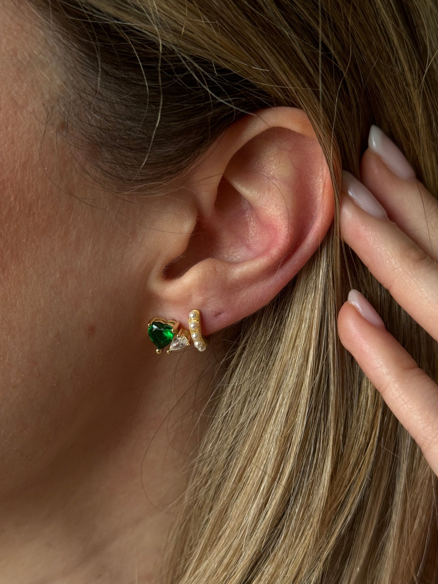 Green Heart Sparkle Studs