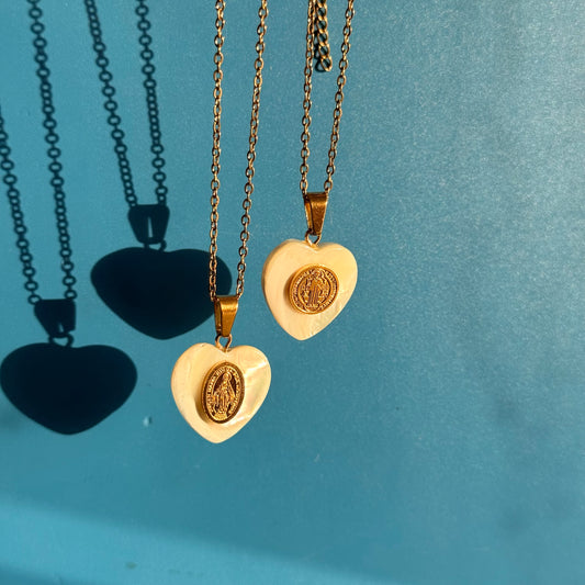 Mother Pearl Heart Virgin Necklace