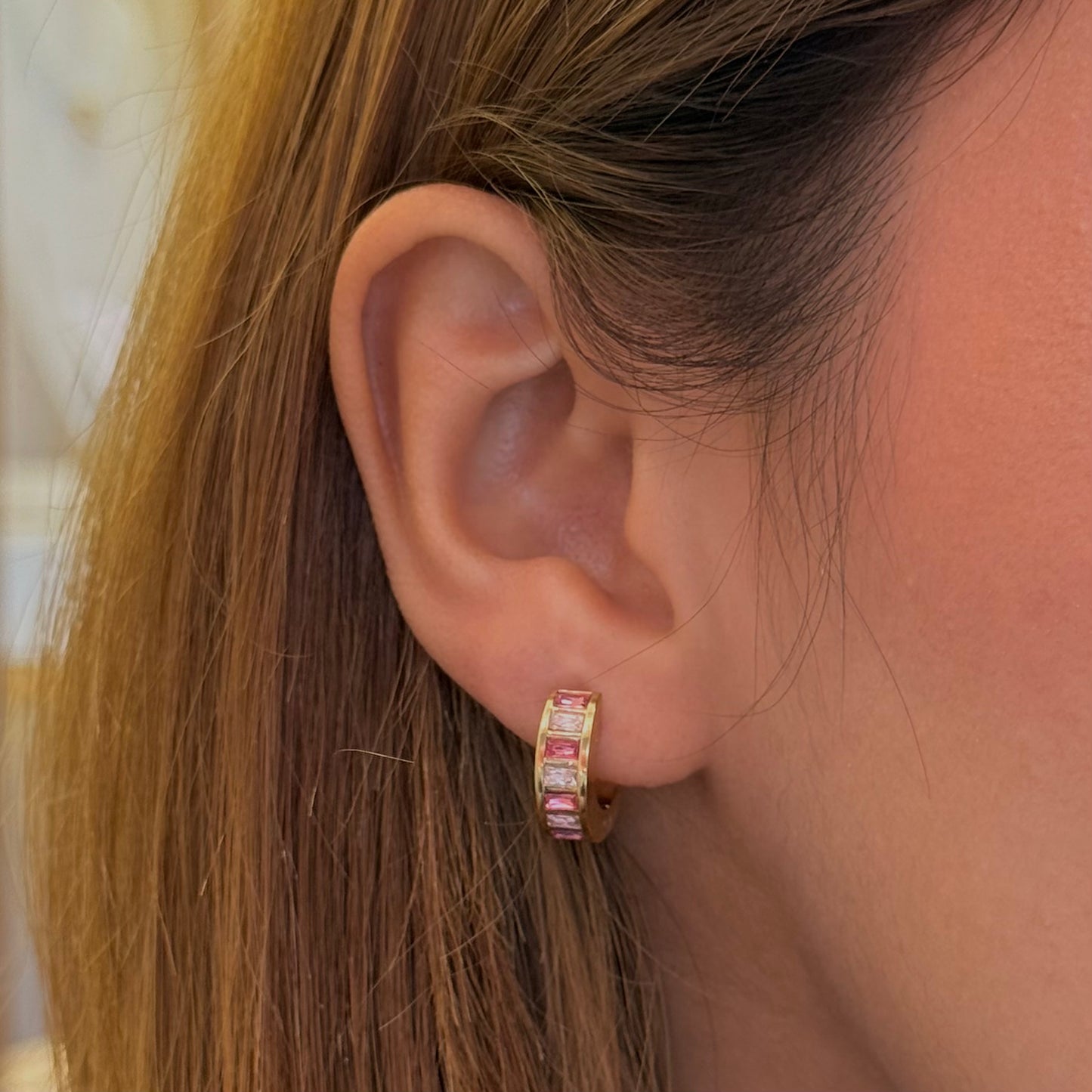 Pink Baguette Hoops