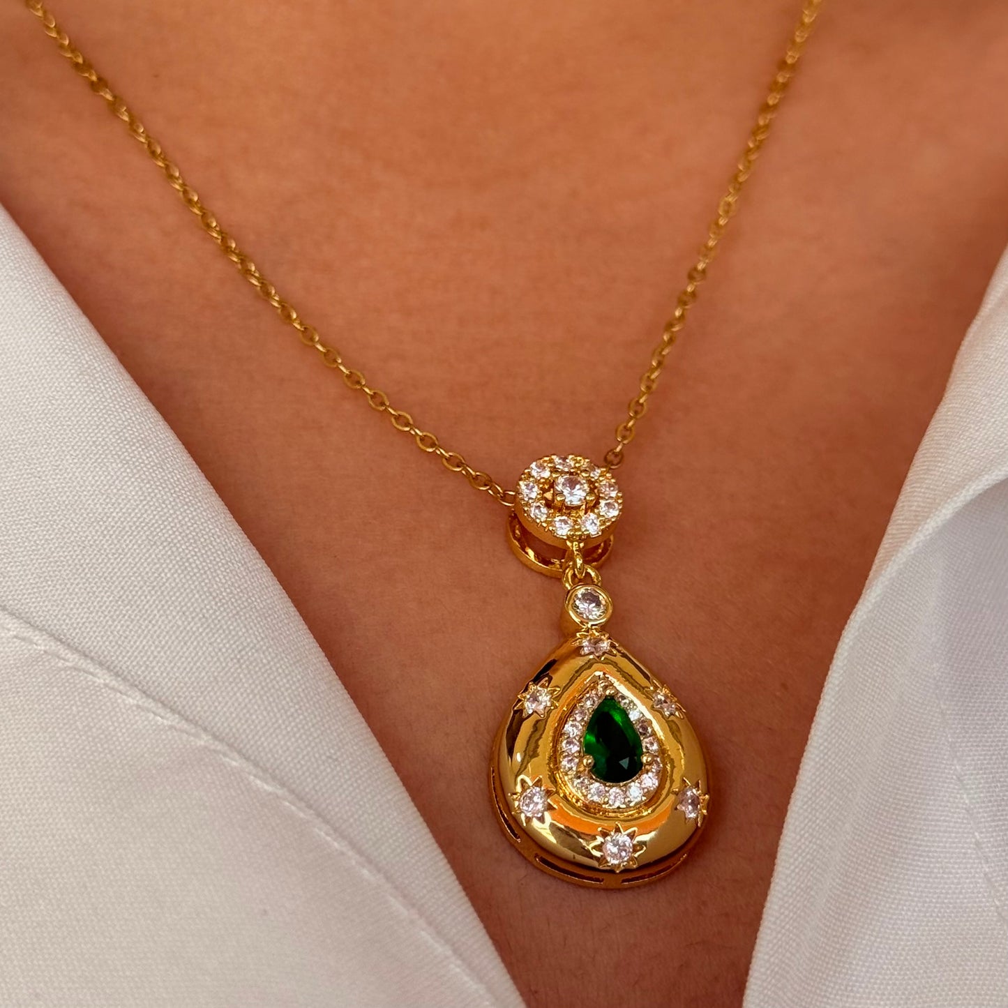 Golden Green Drop Necklace