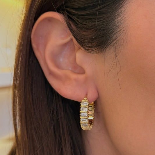 Rectangle Baguette Golden Hoops