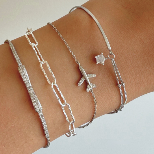 Silver Diamond-Set Figaro Bracelet