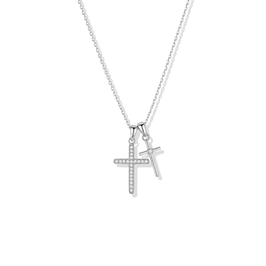Silver Double Cross Necklace