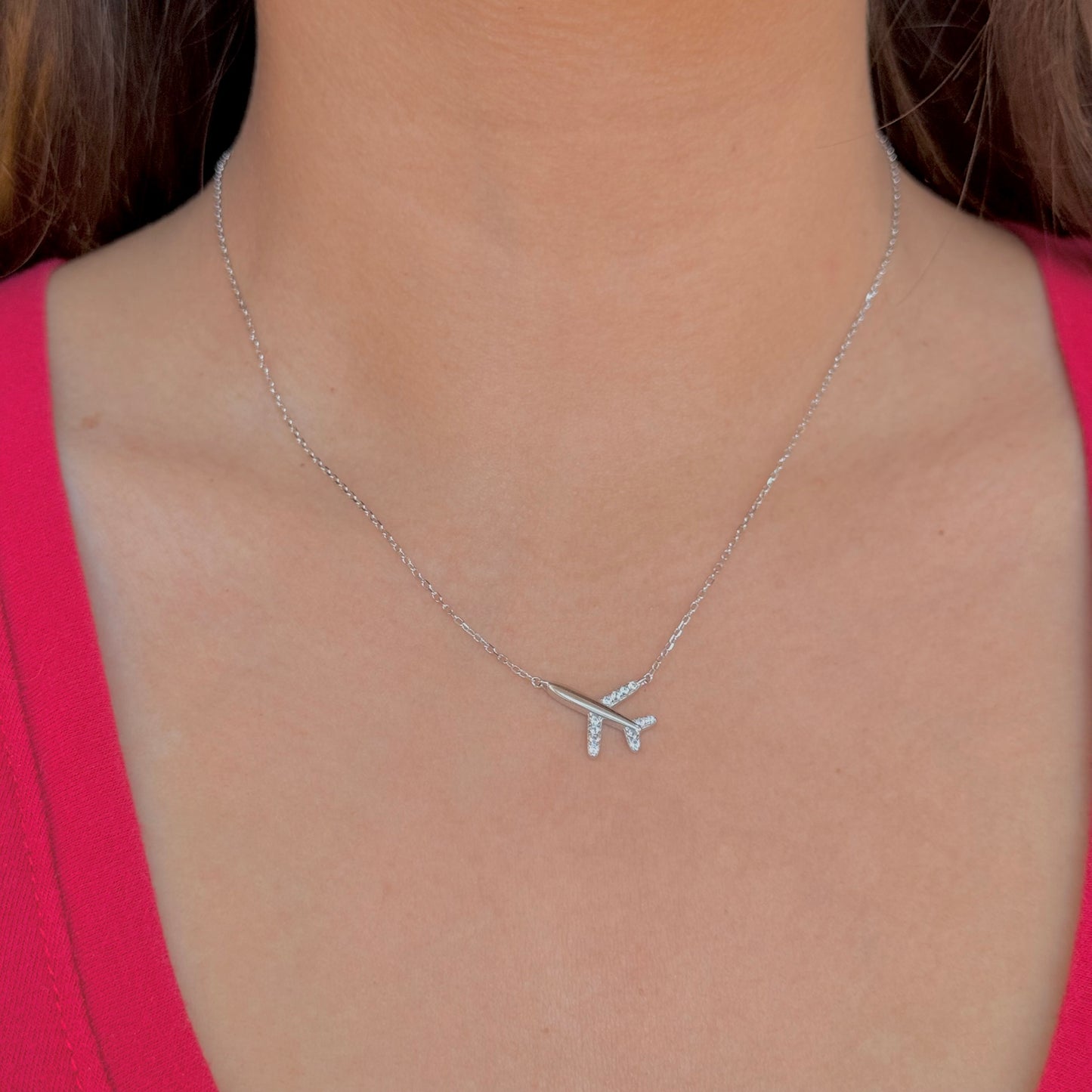 Silver Airplane Necklace