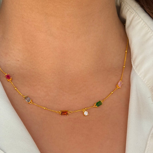 Colorful Squared Golden Necklaer