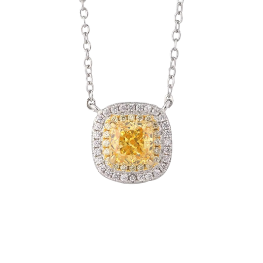 Yellow Spark Square Silver Necklace