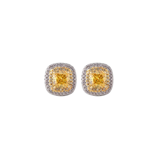 Yellow Spark Square Silver Earrings