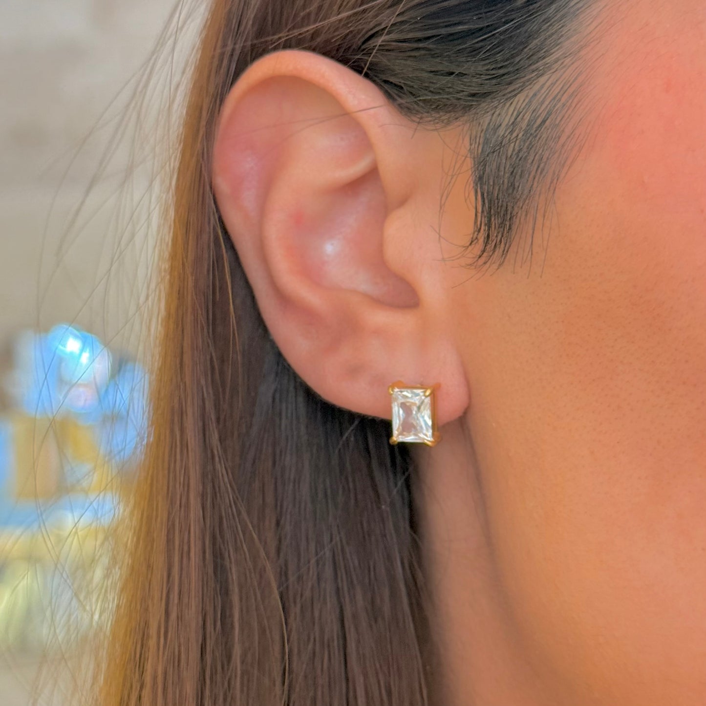Rectangle Zir Golden Studs