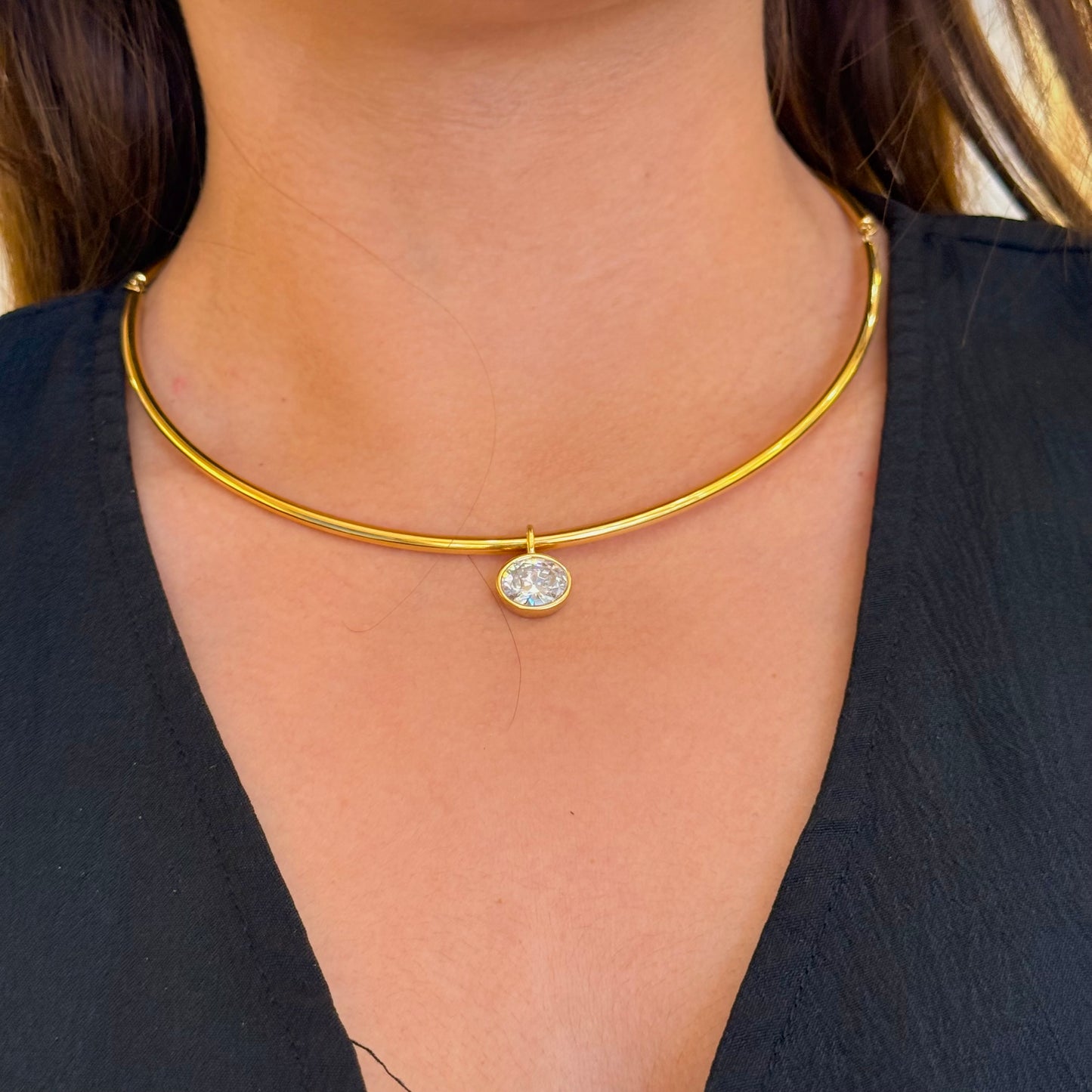 Oval Drop Rigid Golden Necklace