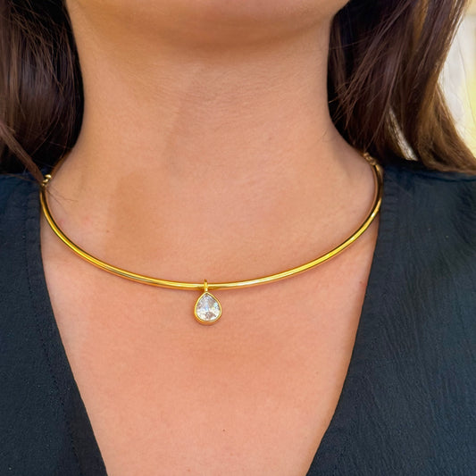 Spark Drop Rigid Golden Necklace